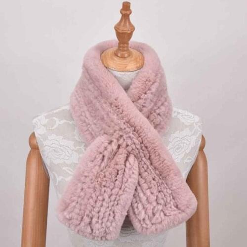 Women Winter Real Rex Rabbit Fur Scarf Winter Warm Ladies Knit Natural Fur Scarves