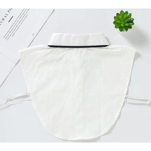 Women Winter Black Edge Round Lapel Fake Collar Square Neck Sweater Half-Shirt F3MF