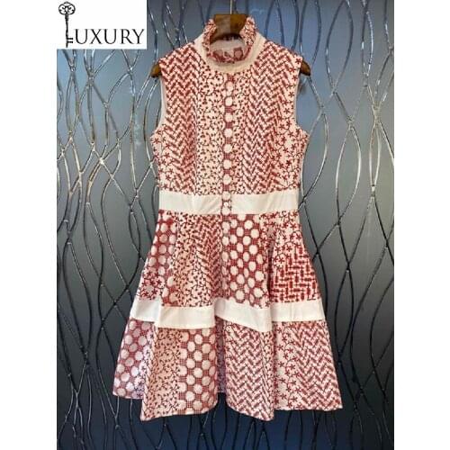 2020 Spring Summer 100%Cotton Style Women Ruffled Collar Allover Exquisite Embroidery Sleeveless A-Line Sweet Lolita Dress