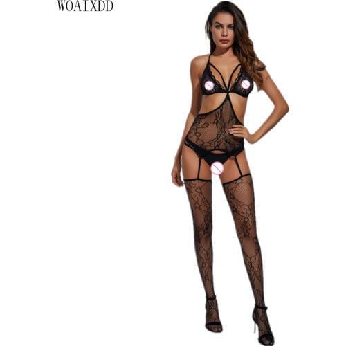 Womens Bodystocking Sexy Translucent Bodysuits Lingerie Nightgown Sleepwear Crotchless Sheer Silk Underwear sexy costumes