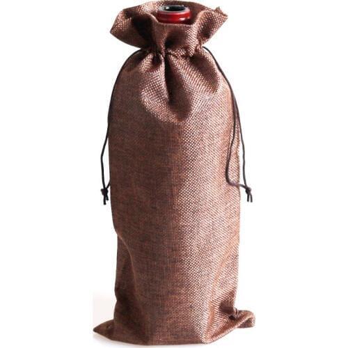 1PC Coffee Jute Bags 16x35cm Drawstring Jewelry Pouch Wedding Favor Jewelry Red Wine Bottle Packaging Bags Cute Linen Gift Bag