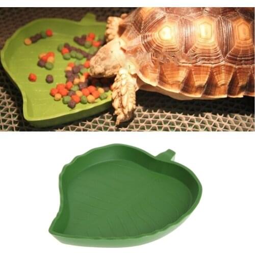 1PC New Plastic Reptile Pet Water Food Dish Bowl Gecko Meal Worm Feeder Green Leaf Shape 2size Turtle Aquatic Pets Supplies
