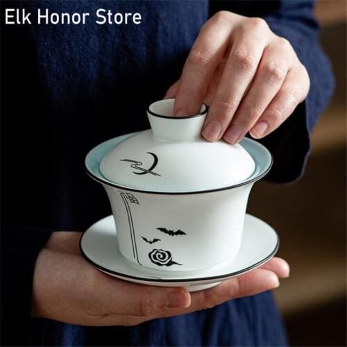 180ml Jingdezhen Sancai Gaiwan White Porcelain Tureen Ceramic Tea Strainer Retro Tea Bowl Teacup Personal Cup Travel Drinkwar