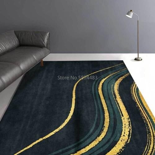 200*300cm Modern Simple Dark Green Gold Curve Strip Kitchen Living Room Bedroom Bedside Carpet Floor Mat Customization