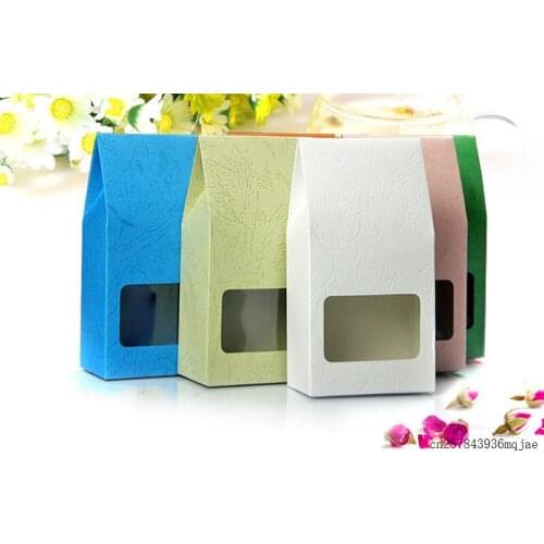 200pcs Kraft Paper Box with Window Food Packaging Gift Box Cookies Walnut Dry Fruit Upright Stand Bag Box 15.5*8*5cm