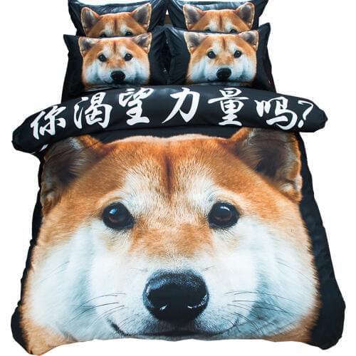 Home Textiles 3D bedding set cute dog Bed Linens 3pcs/4pcs Shiba Inu kids bedclothes Printed Duvet Cover +flat sheet+pillowcase