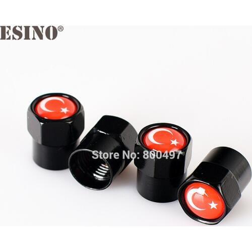 4 x Car Styling Stainless Zinc Alloy Turkey National Flag Car Tire Valve Caps Wheel Tires Tyre Stem Air Cap Airtight Covers