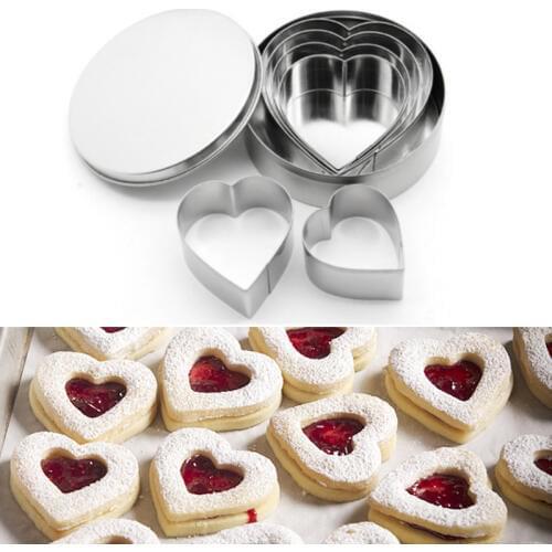 Heart 6Pcs Cookie Biscuit Cutter Set Stainless Steel Heart-shaped Cutter Set Cookie Cutters for Cupcake Pastry Tools