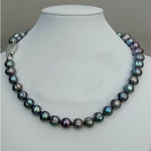 9mm black gray green colors baroque round pearl necklace heart clasp natural freshwater pearl Woman Jewelry 35cm 43cm 17'' 14