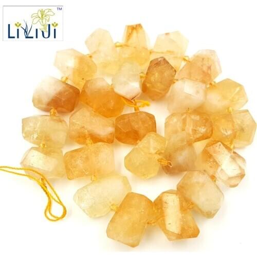 LiiJi Unique Real Citrines Irregular Facted Shape Large Stone Loose Beads about 12x20mm for DIY Jewelry Making about 39cm/15