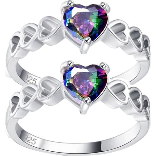 Elegant Silver Color Inlaid Colorful Heart Love Shaped Ring for Women Party Jewelry Female Accessories RIng Size 6-10