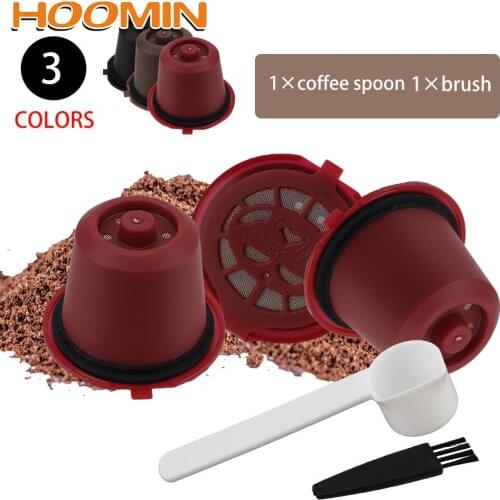 HOOMIN Coffee Filter Coffee Capsules Cup Reusable For Nespresso 4PCS With Spoon Brush