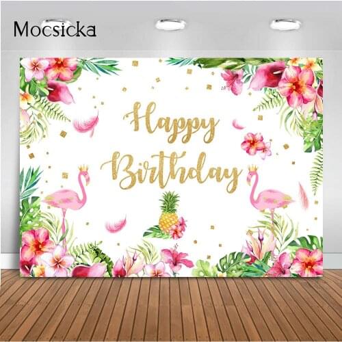 Summer Flamingo Birthday Backdrop Tropical Hawaiian Floral Birthday Photography Background Flamingle Pineapple Flowers Birthday