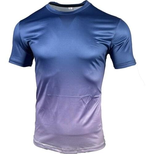 Summer Short-Sleeved T-Shirt Mens Gradient Round Neck Stretch Top Men Tops Tee Pullover Streetwear Hip Hop T-Shirts 2021 New