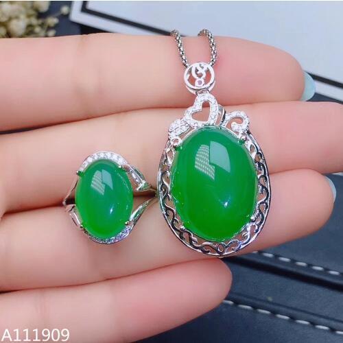 KJJEAXCMY boutique jewelry 925 sterling silver inlaid Natural Green chalcedony pendant ring womens suit support detection