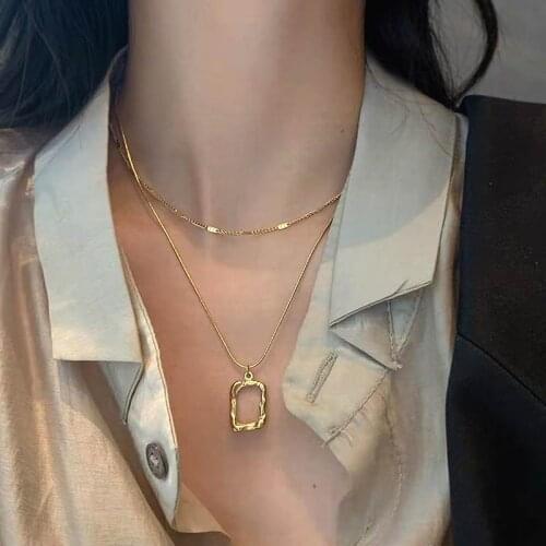 Korean Double Layers Hollow Out Geometric Long Necklace For Women Etrendy New Jewelry Personality Pendants Necklaces Wholesale
