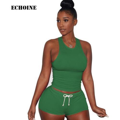 Echoine two piece set crop tank top Shorts Set 2019 summer autumn women Slim Tracksuit Sleeveless Top Casual Outfit lady clothes