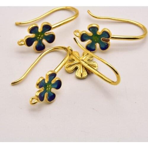 1 Pair 26mm*11mm Cloisonne Five Petal Flower Ear Hooks Accessories Hook Up Making For Diy Jewelry Accessories JA0331
