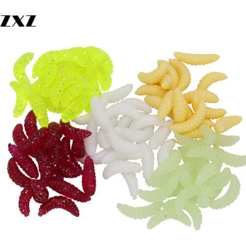 100pcs Maggot Grub Soft Lure Baits Minnows Smell Red Worm Shrimp Bread Insect Fishing Artificial Bait Fish Feeder Accessories W3