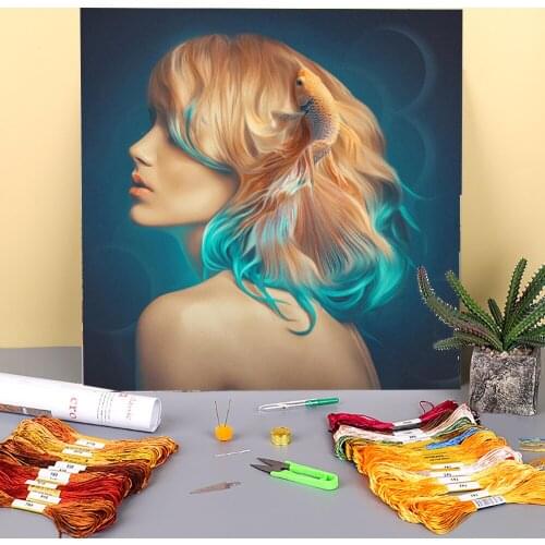 Woman Girl Printed Water-Soluble Canvas 11CT Cross Stitch Set Embroidery DMC Threads Painting Knitting Needlework Hobby Gift