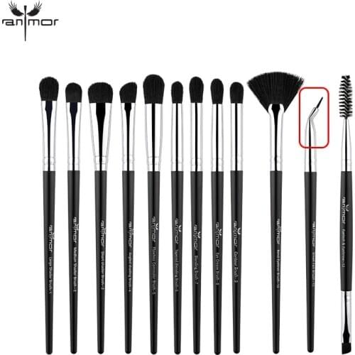 Anmor 12Pcs Black Synthetic Hair Makeup Brushes Set Eye Brow Make Up Brush Eyeshadow Eyeliner Eyelash Eyebrow Cosmetic Kit Tool
