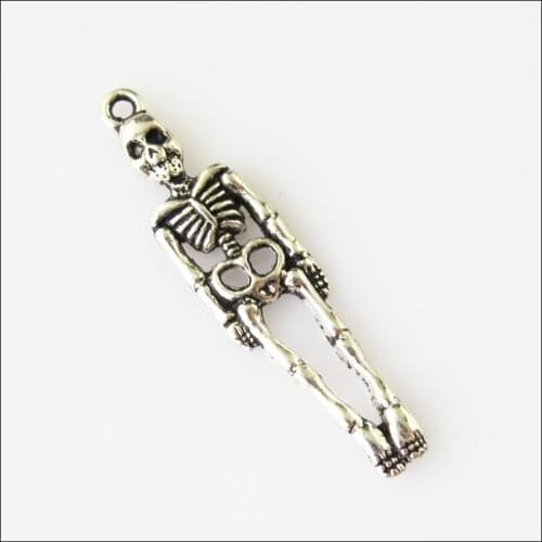 New 18Pcs Tibetan Silver Color Halloween Skull Charms Pendants 9x39mm
