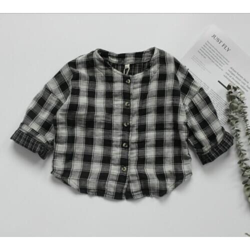 2020 New Boys Girls Plaid Shirt Autumn Cotton Linen Fashion Kids Top 2-7 year QW221