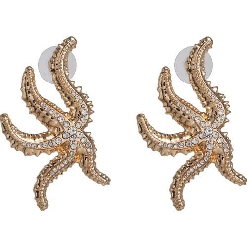 New Elegant Gold Color Starfish Earrings Statement Alloy Rhinestone Ocean Sea Star Earrings for Women Jewelry Gifts Brincos
