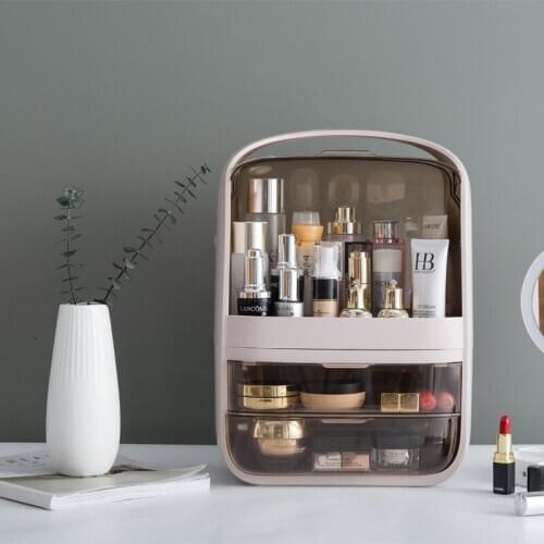 Dustproof Drawer Makeup Organizer Large Capacity Bathroom Waterproof Jewelry Lipstick Eyelash Mirror Storage Home Makeup Table