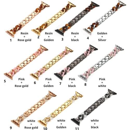 Stainless Steel Metal Resin WatchBand For Apple Watch 38mm 40mm 42mm 44mm, for iWatch SE 6 5 4 3 2 Ceramic Slim Strap Bands