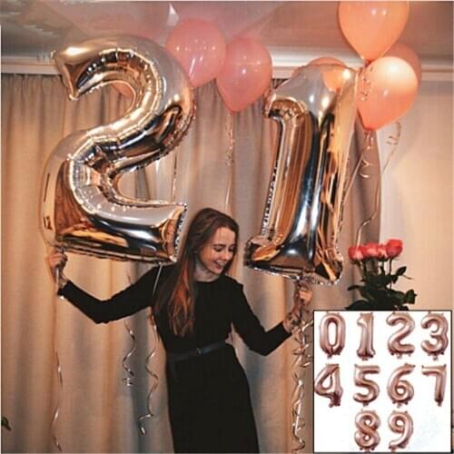 Rose Gold Aluminum Number Balloons Air Ballons Happy Birthday Wedding Decoration Balloon Event Party Supplies