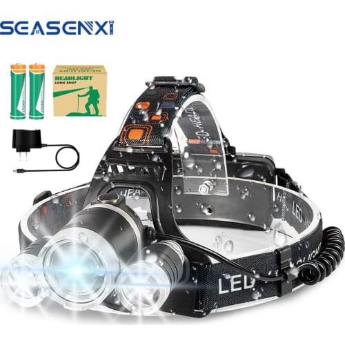 SEASENXI Ultra Bright Headlamp 18650 USB Rechargeable LED Work Headlight Flashlight 4 Modes Head Lamp for Running Camping