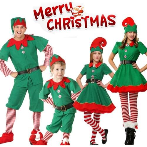 Family Christmas Costume Kids Elf On A Shelf Adult Boys Girls Elf Costume Green New Year Cosplay Fancy Dress Clothes C34C71