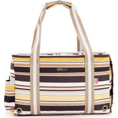 Striped Dog Carrier Purse Pet Travel Bag Cat Portable Handbag Soft Sided Tote with Fleece Pads for Small Pets