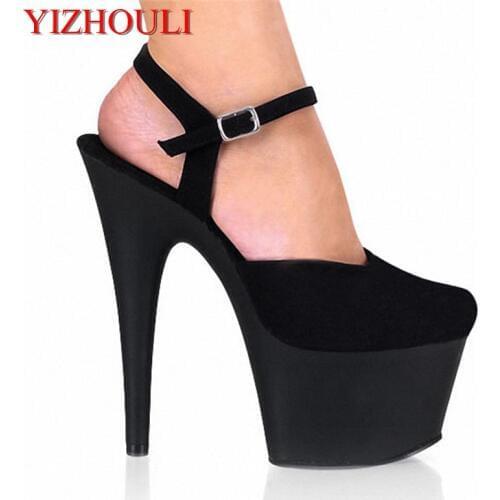 Sexy fashion 7 inch black flock high heel shoes 17cm Exotic Dancer pole dancing shoes Platforms sandals for women