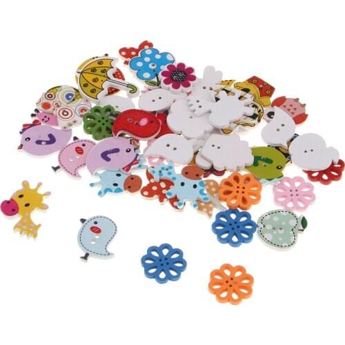 Pack of 50pcs Cartoon Wooden Buttons Sewing Embellishments Scrapbooking DIY