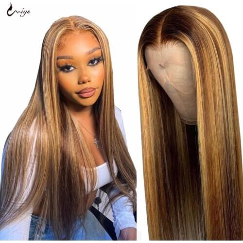 Uwigs 250 Density Lace Wig 4/27 Highlight Wig Straight Human Hair Wigs For Women Human Hair Brazilian Straight Lace Front Wig