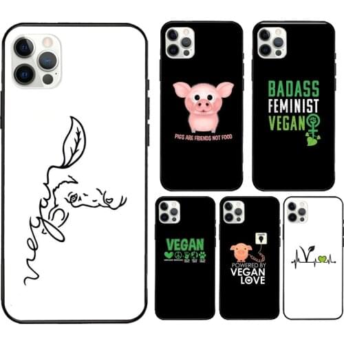 Vegetarian VEGAN ANIMAL LOVE VEGGIE Cover Case For iPhone XR X XS MAX 12 Mini 11 Pro Max 5S 6S 7 8 Plus SE 2020 Coque