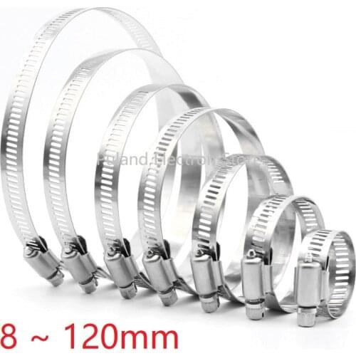 8mm ~ 120mm Stainless Steel Drive Hose Clamp Adjustable Tri Gear Worm Fuel Tube Line Water Pipe Fastener Fixed Clip Spring Hoops