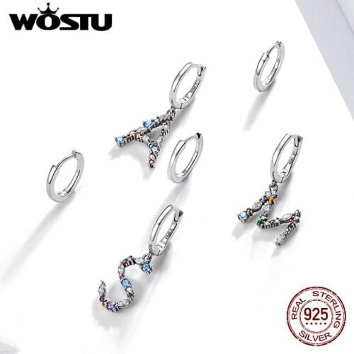 WOSTU Romantic Girl Letter -A M S Earrings 925 Sterling Silver Open Simple Stud Earring Sterling Silver Jewelry Gift BKE1030