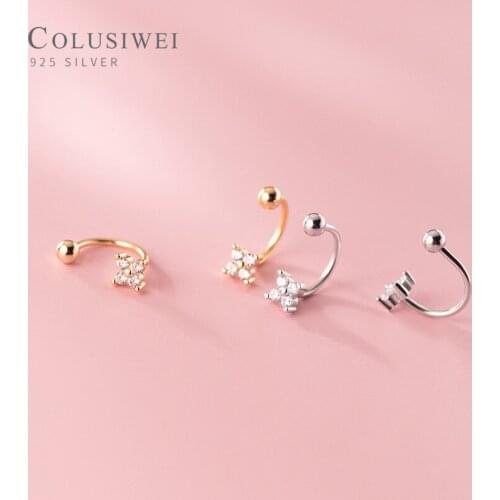 Colusiwei New 925 Sterling Silver Shining Zircon Flower Clover Anti-Allergy Stud Earrings for Women Hook Earrings Fine Jewelry
