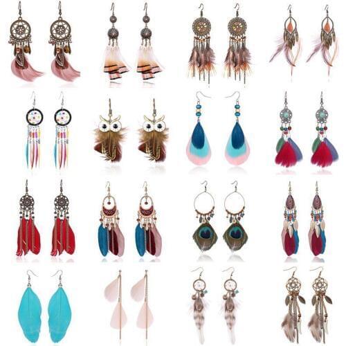 RINHOO Fashion Boho Dreamcatcher Vintage Earrings For Women Temperament Feather Dangle Statement Jewelry Ear Accessories