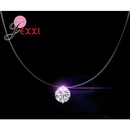 New Simple Style Necklace For Women Shiny Cubic Zirconia Pendant Collares 925 Sterling Silver Jewelry Transparent Fishing Line