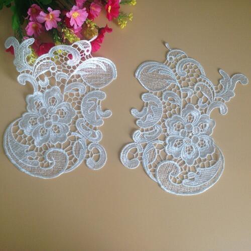 1Pair Elegant Lace Applique Wedding Bridal Hair Accessories Craft DIY Polyester Embroidery Lace Fabric For Sewing Decoration