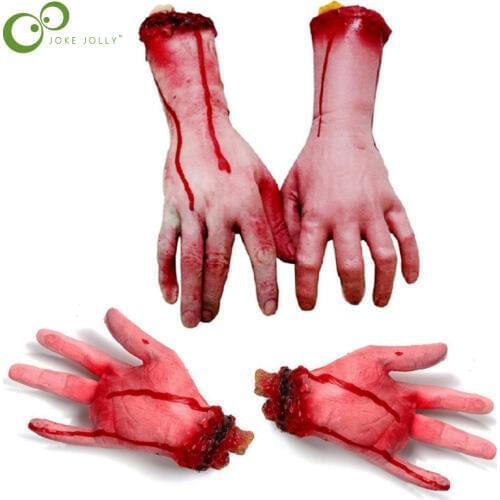 1pc Horror trick Toy Scary Prop Latex Stump Bloody Cut Hand Bone Halloween Gift Practical Joke rubber artificial broken hand GYH