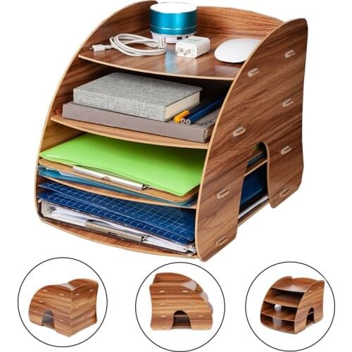 Office Supplies Desktop Storage Rack Drawer Box Wooden File Shelf Books Basket Home Decoration