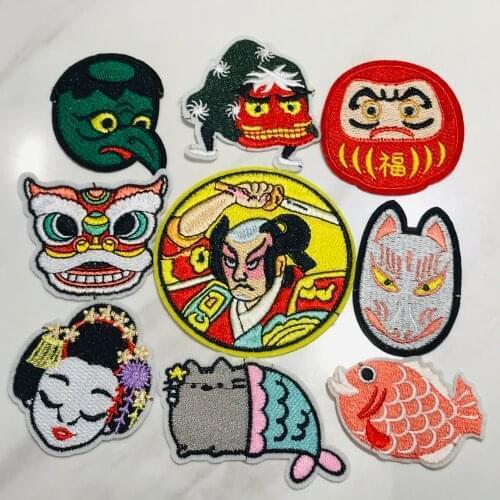 1Pcs Japan Anime Cartoon Embroidered Iron On Patch DIY No Face Man Rabbit bear Handmade Crochet Sew On Patch Clothes Appliques