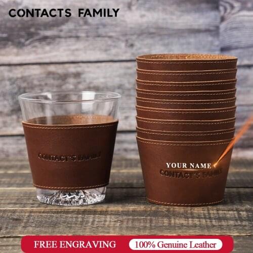 3/5/10 pcs Genuine LeatherWine Glasses Wrap For Whisky 3.5''x2.4''x3.8'' Inch Cup Sleeves Cover Wholesale