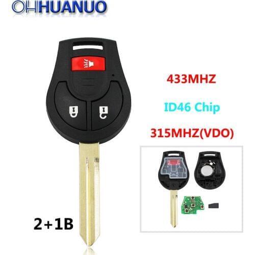 3 Button Remote Key Replace New 2+1 Button for Nissan 433MHZ or 315MHZ(VDO) + ID46 Chip