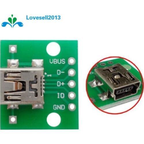 5 pcs Mini USB to DIP Adapter Converter for 2.54mm PCB Board DIY Power Supply NEW
